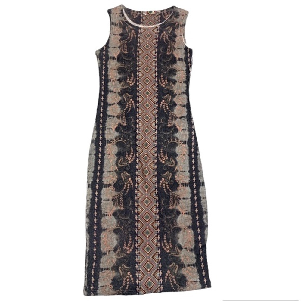 🌺 GAZE SLEEVELESS TRIBAL AZTEC PATTERN STRETCHY & SOFT BODYCON DRESS  SZ.S EUC
